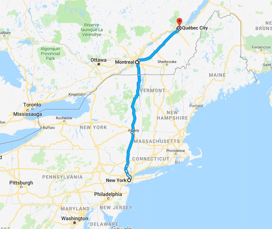 distance from nyc to montreal